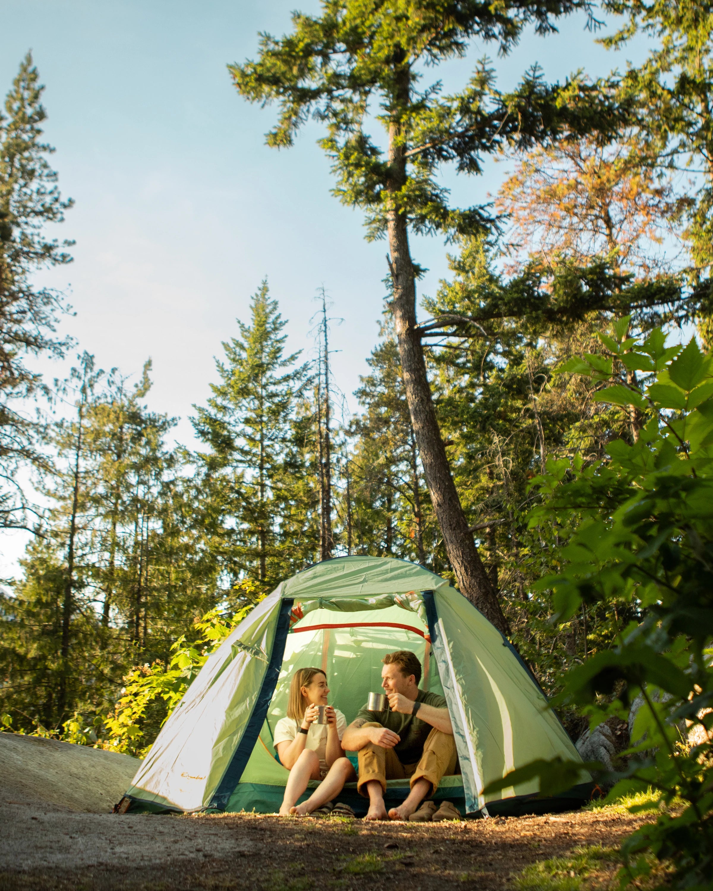 couple sitting in tent